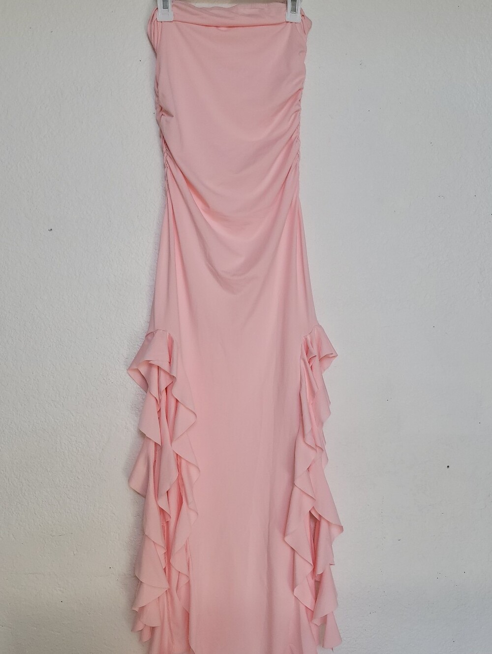Strapless Pink Ruffle Column Dress - Picture 5 of 10